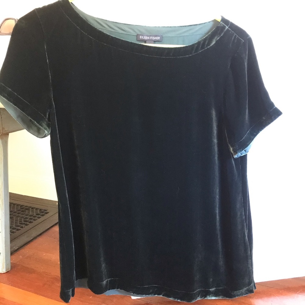 Eileen Fisher midnight green velvet top EUC XS